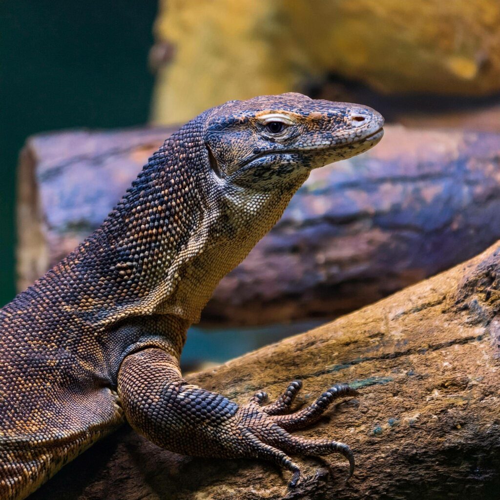 Ein Waran in einem Terrarium wartet auf seine gefrorenen Eintagsküken
